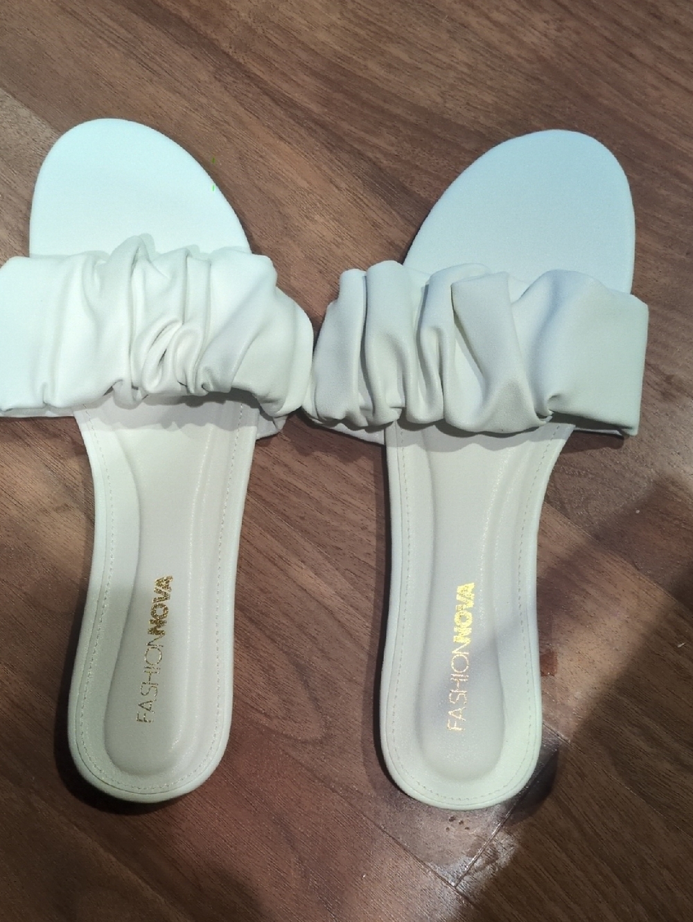Fashion Nova Cream Ruched Slide Sandals - Women